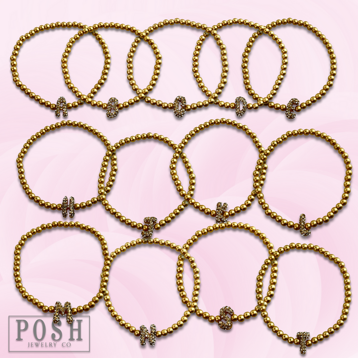 Bead bracelet with rhinestone inital