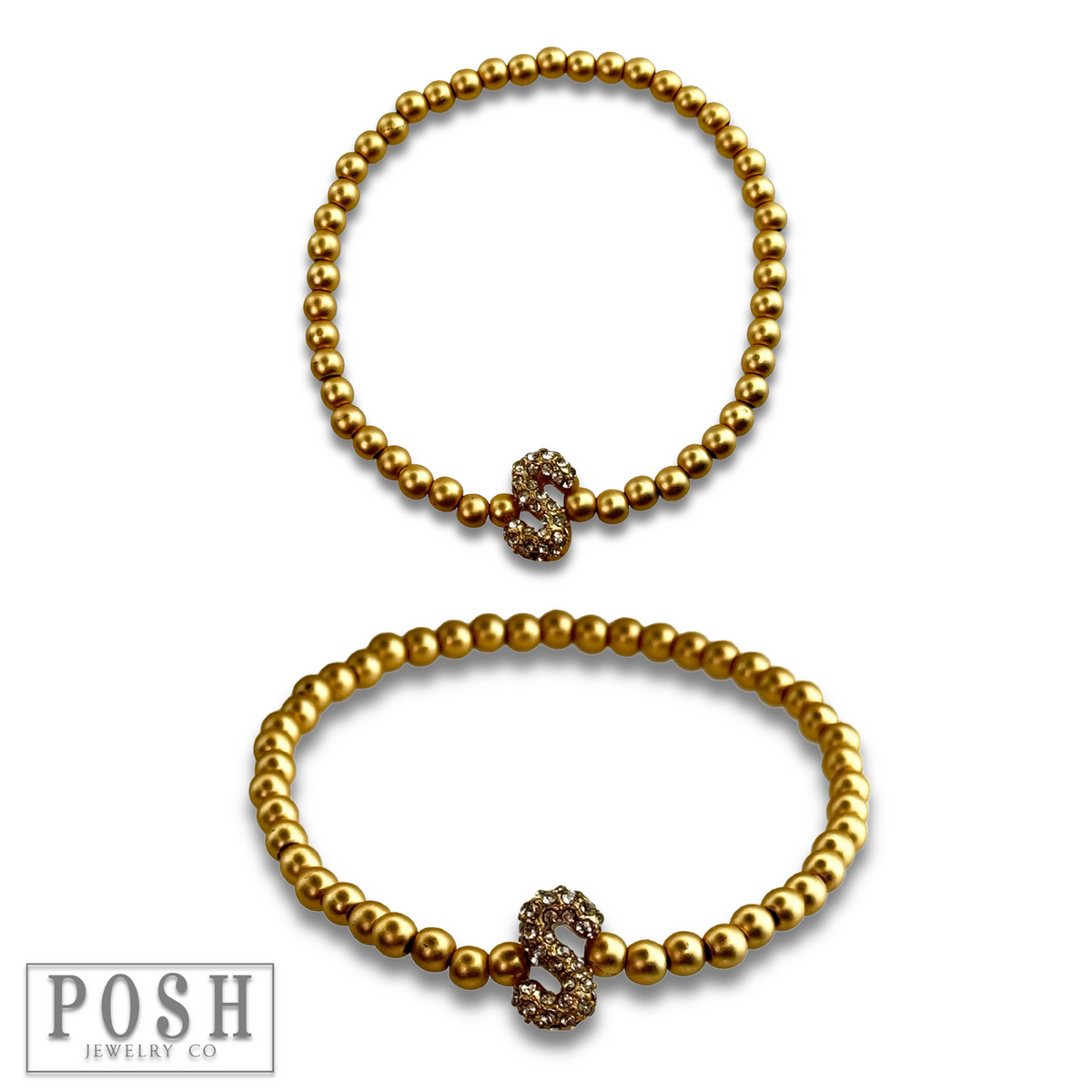 Bead bracelet with rhinestone inital
