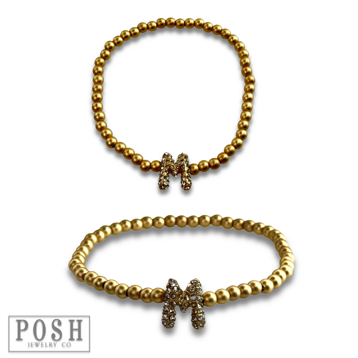 Bead bracelet with rhinestone inital