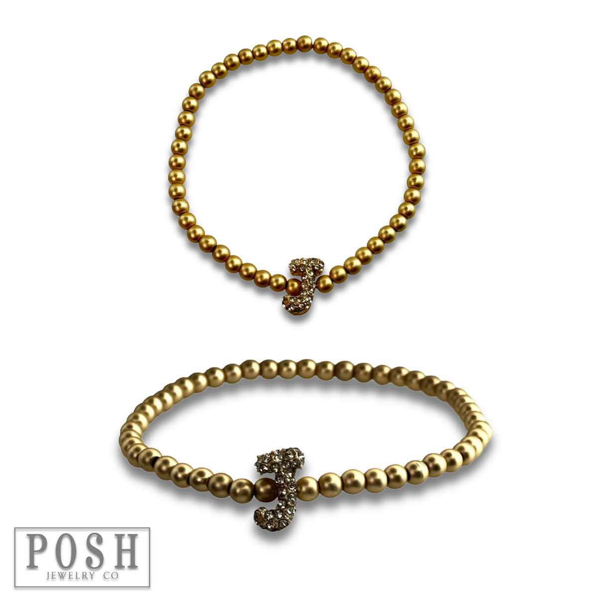 Bead bracelet with rhinestone inital