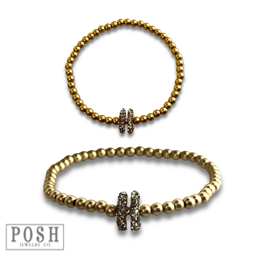 Bead bracelet with rhinestone inital