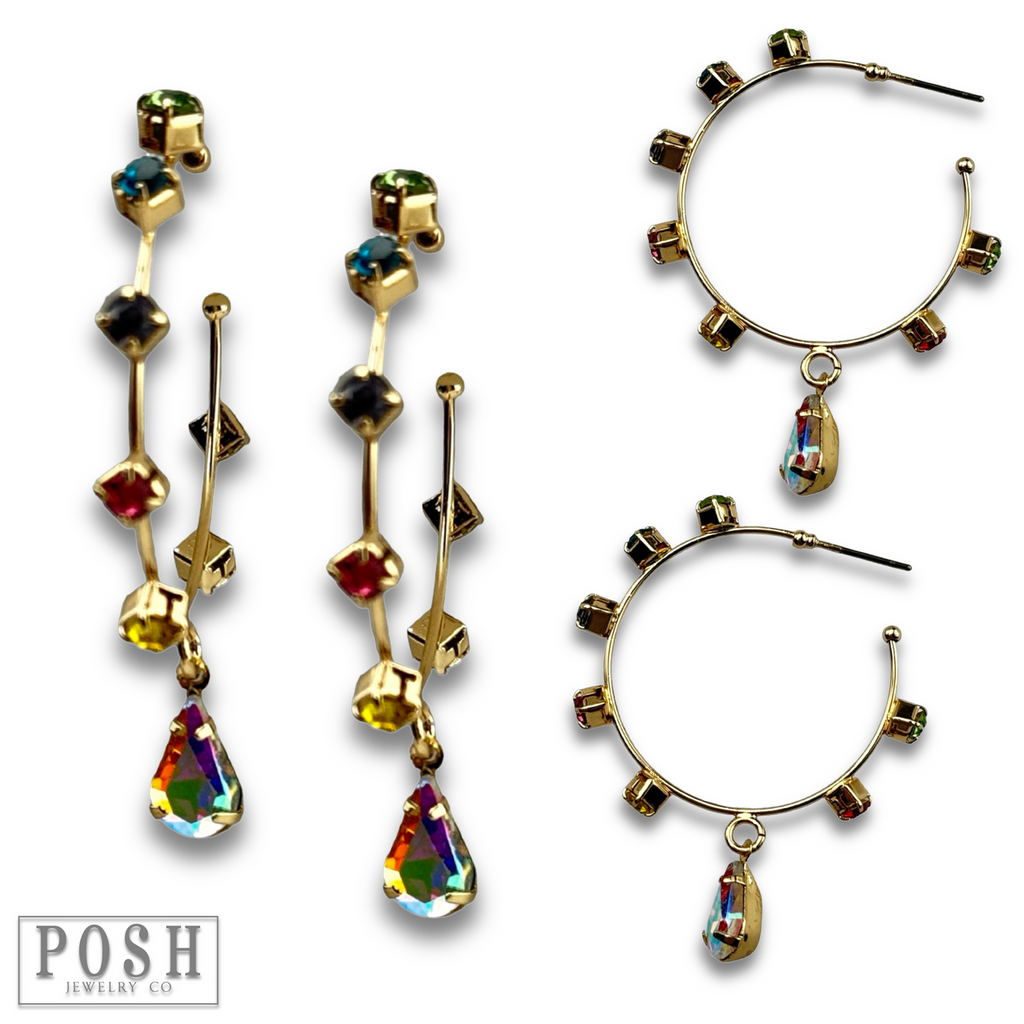 Rhinestone hoop and drop earring