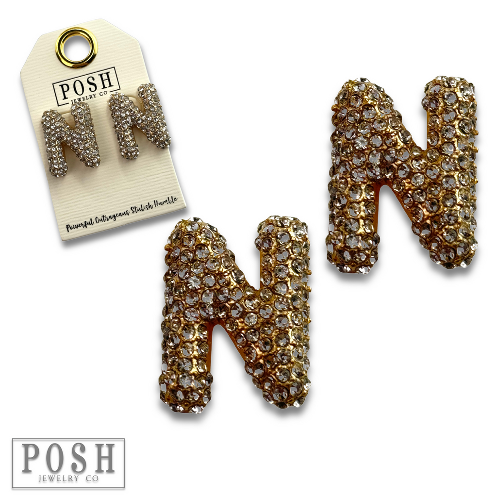 Rhinestone initial post earring