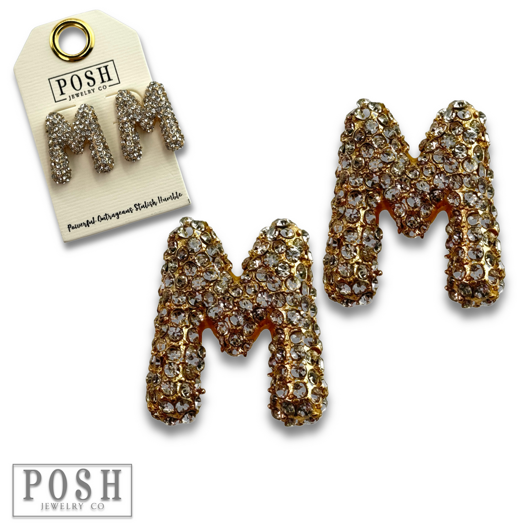 Rhinestone initial post earring