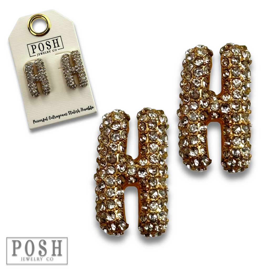 Rhinestone initial post earring
