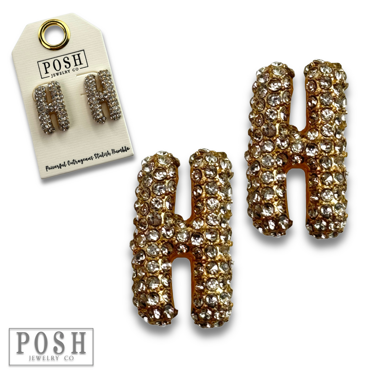 Rhinestone initial post earring