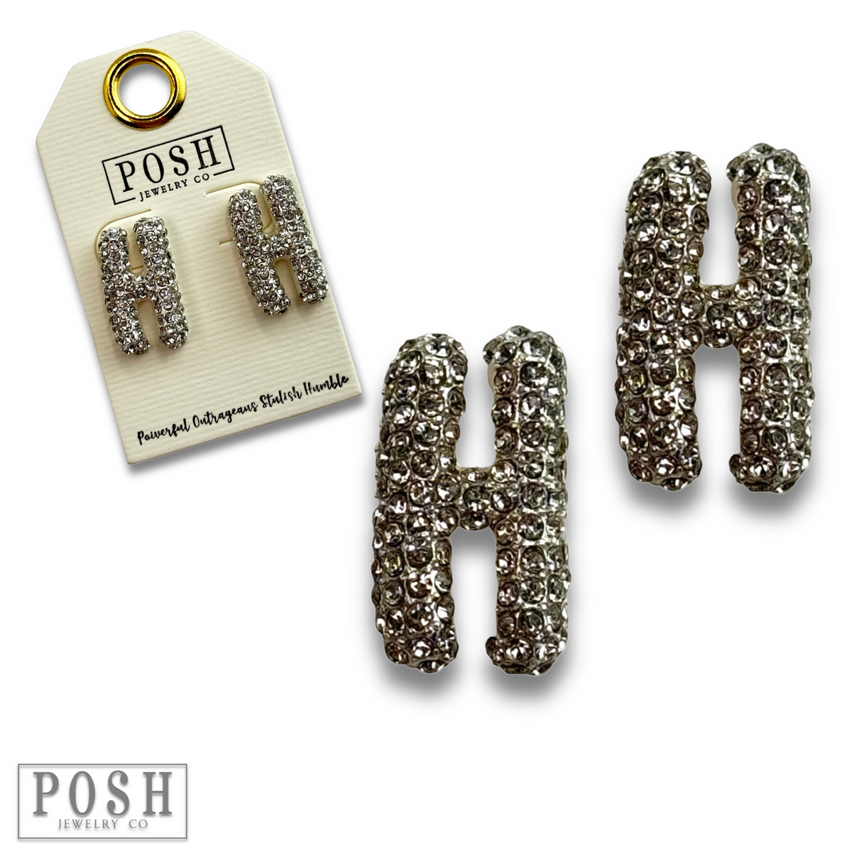 Rhinestone initial post earring