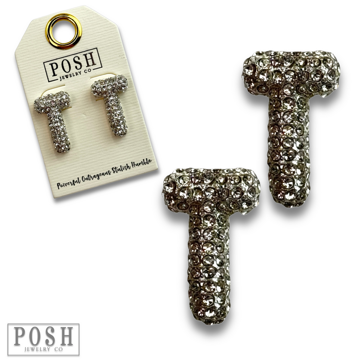 Rhinestone initial post earring