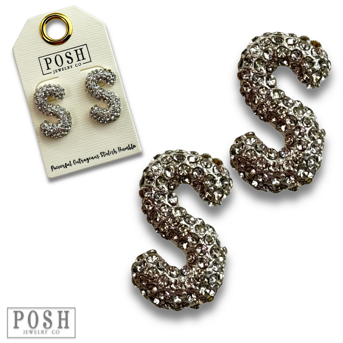 Rhinestone initial post earring