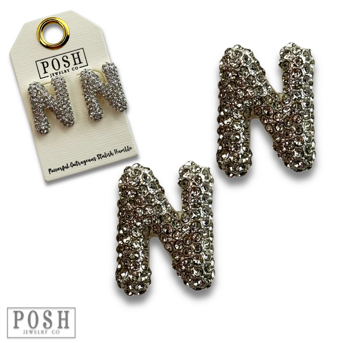 Rhinestone initial post earring