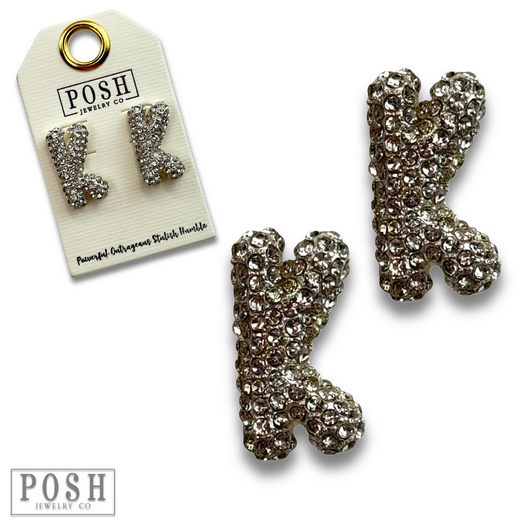 Rhinestone initial post earring