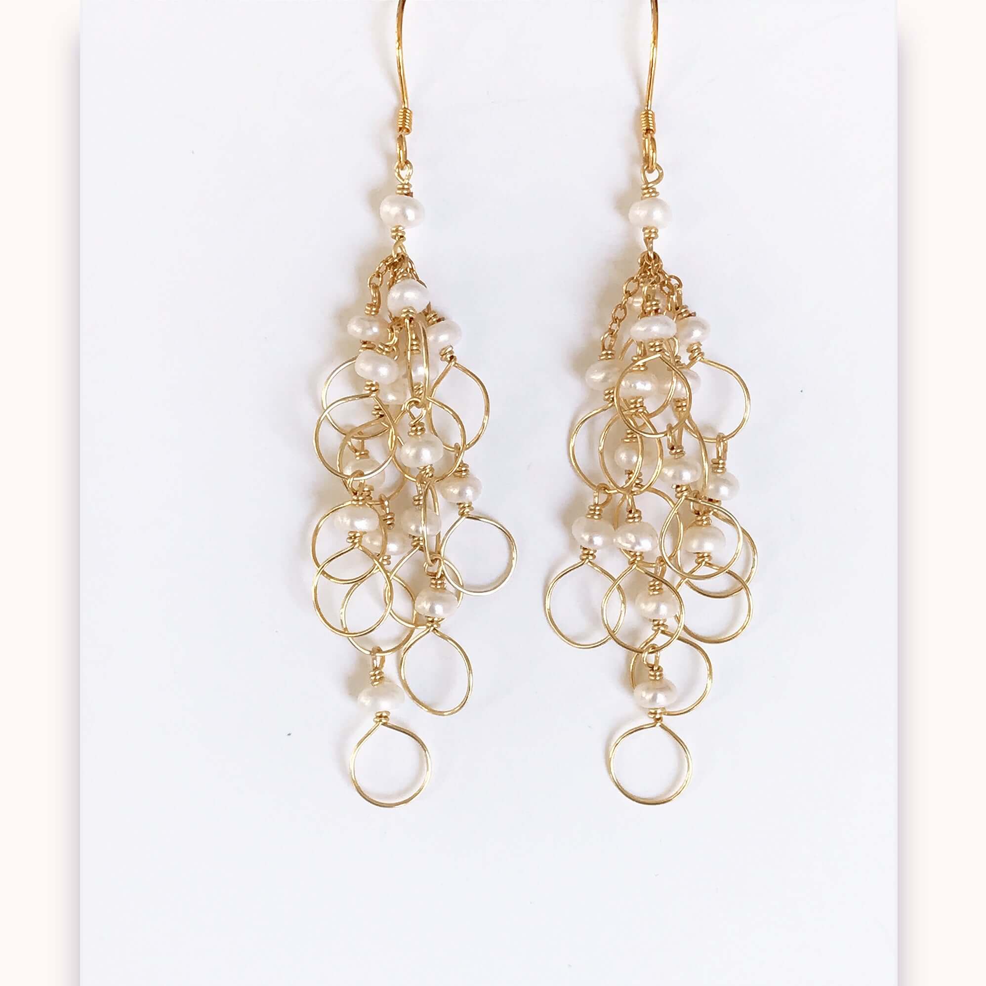 Clear Quartz Gold Chain Loop Earrings