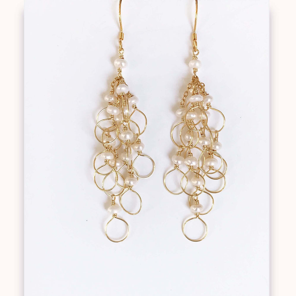 Champagne Quartz Gold Chain Loop Earrings