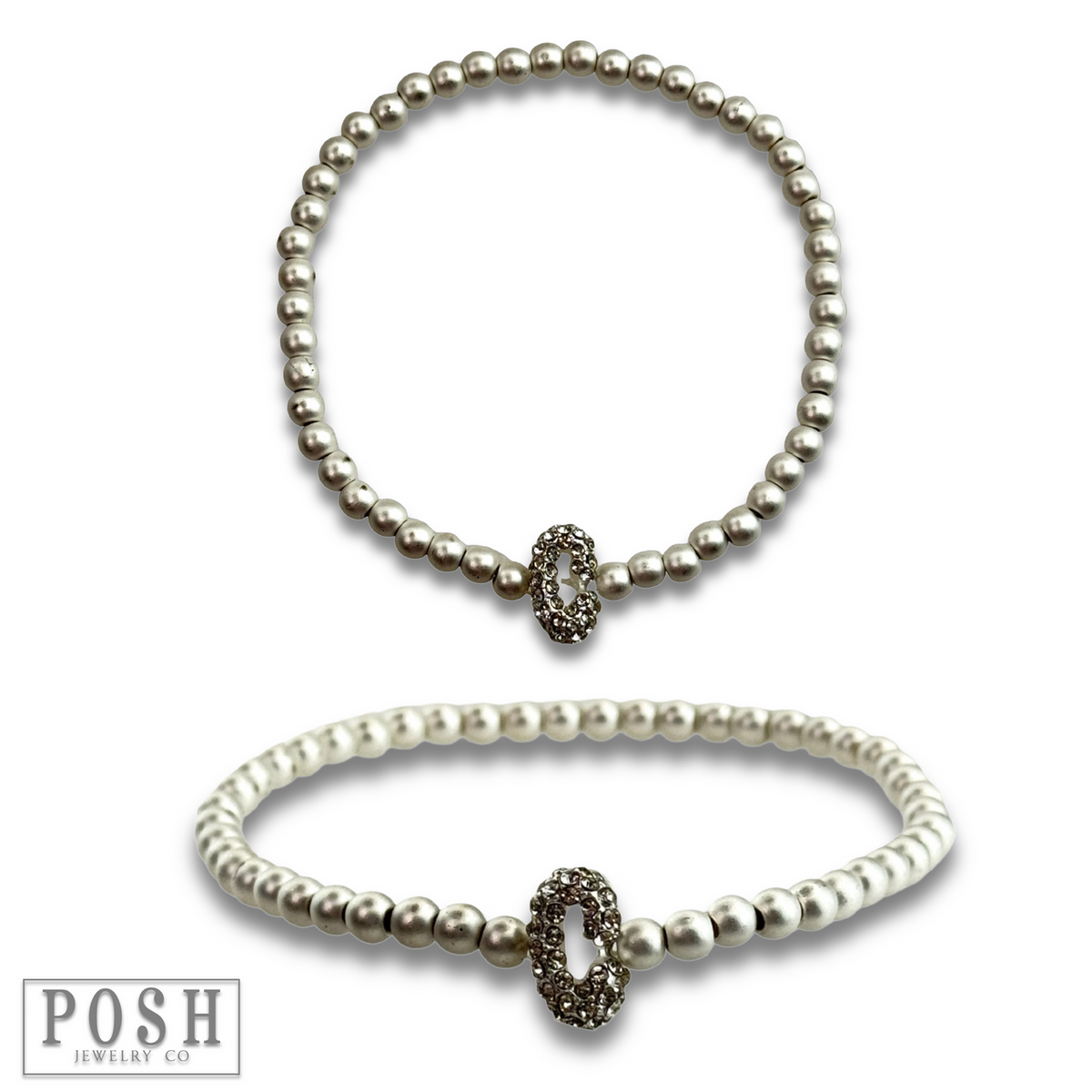 Bead bracelet with rhinestone inital
