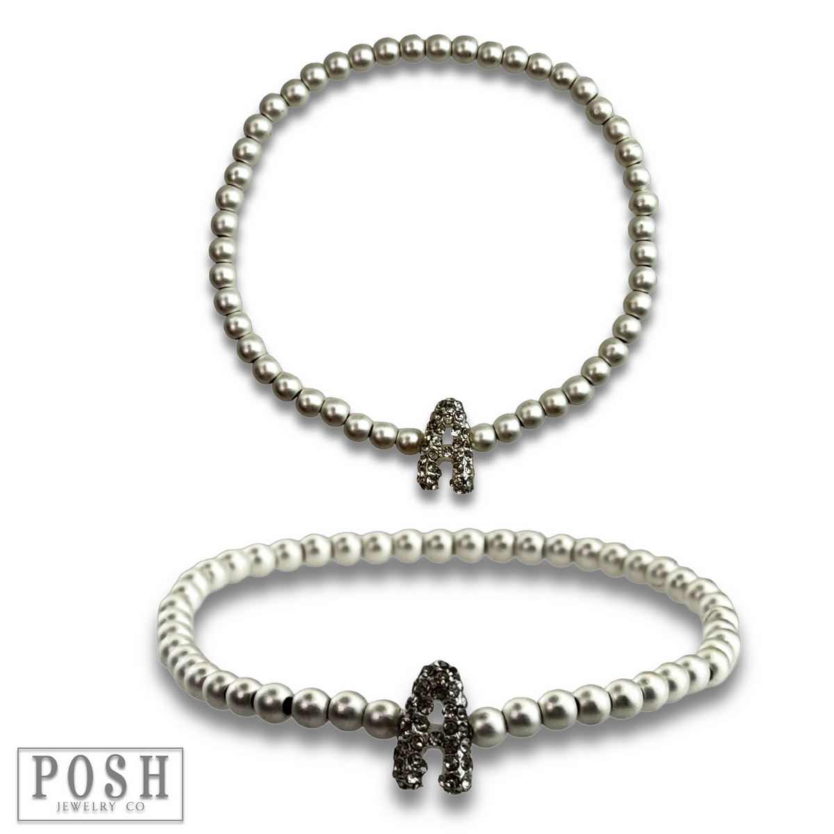 Bead bracelet with rhinestone inital