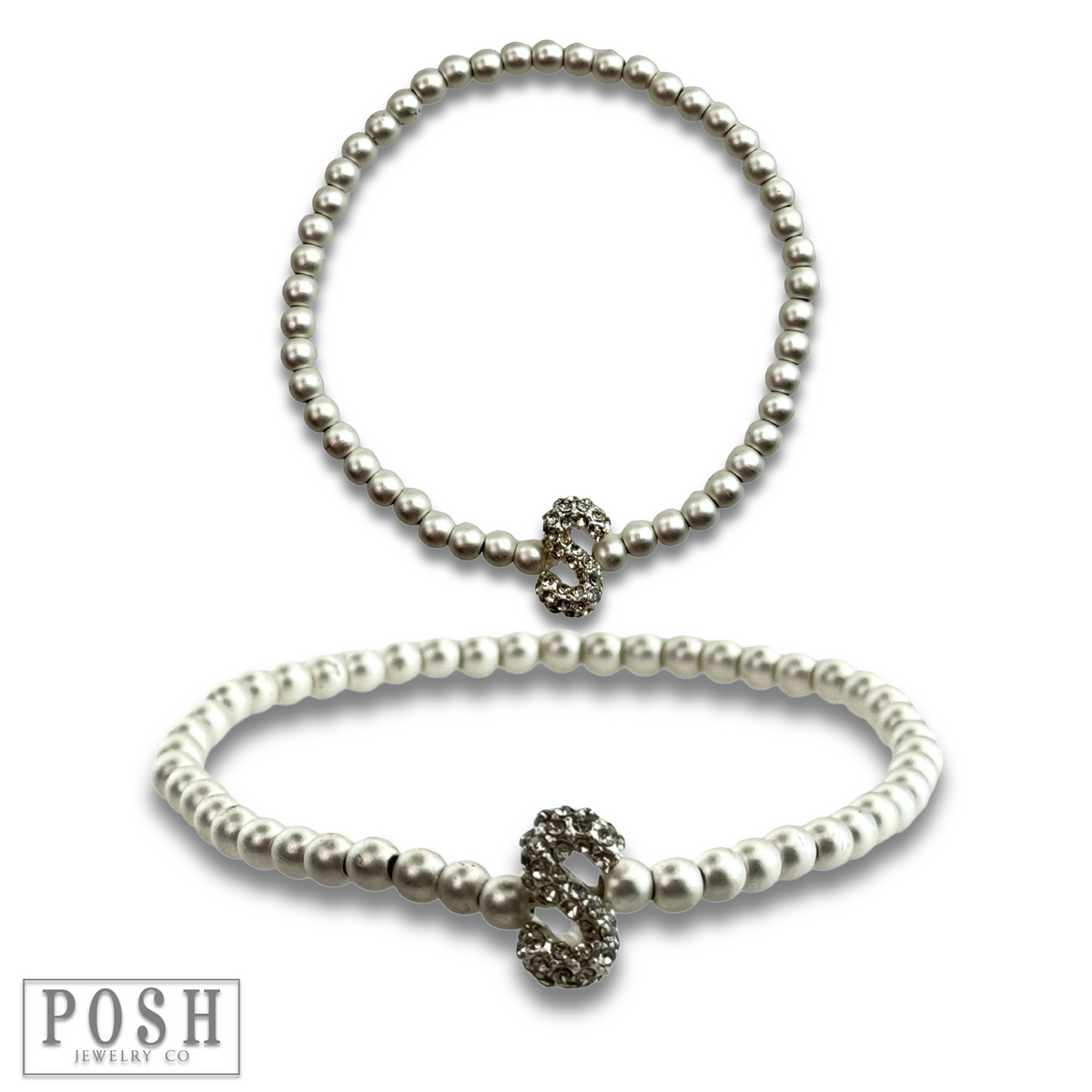 Bead bracelet with rhinestone inital