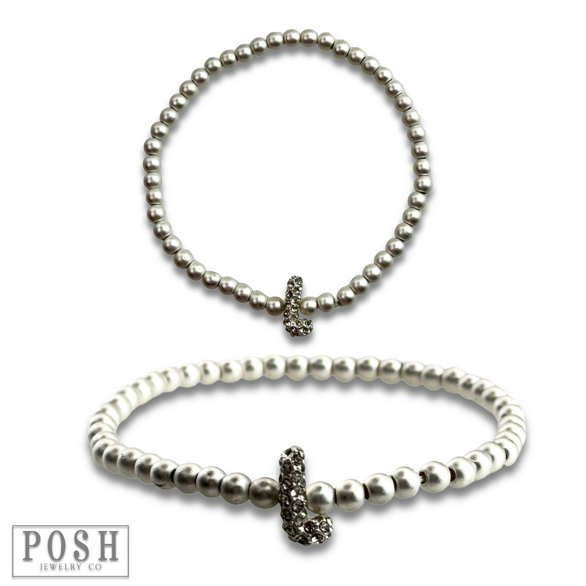 Bead bracelet with rhinestone inital