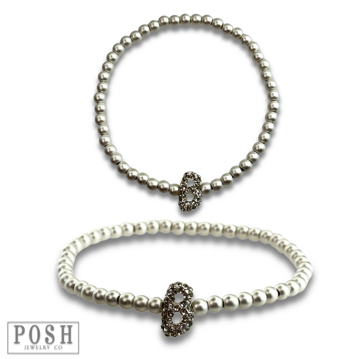 Bead bracelet with rhinestone inital