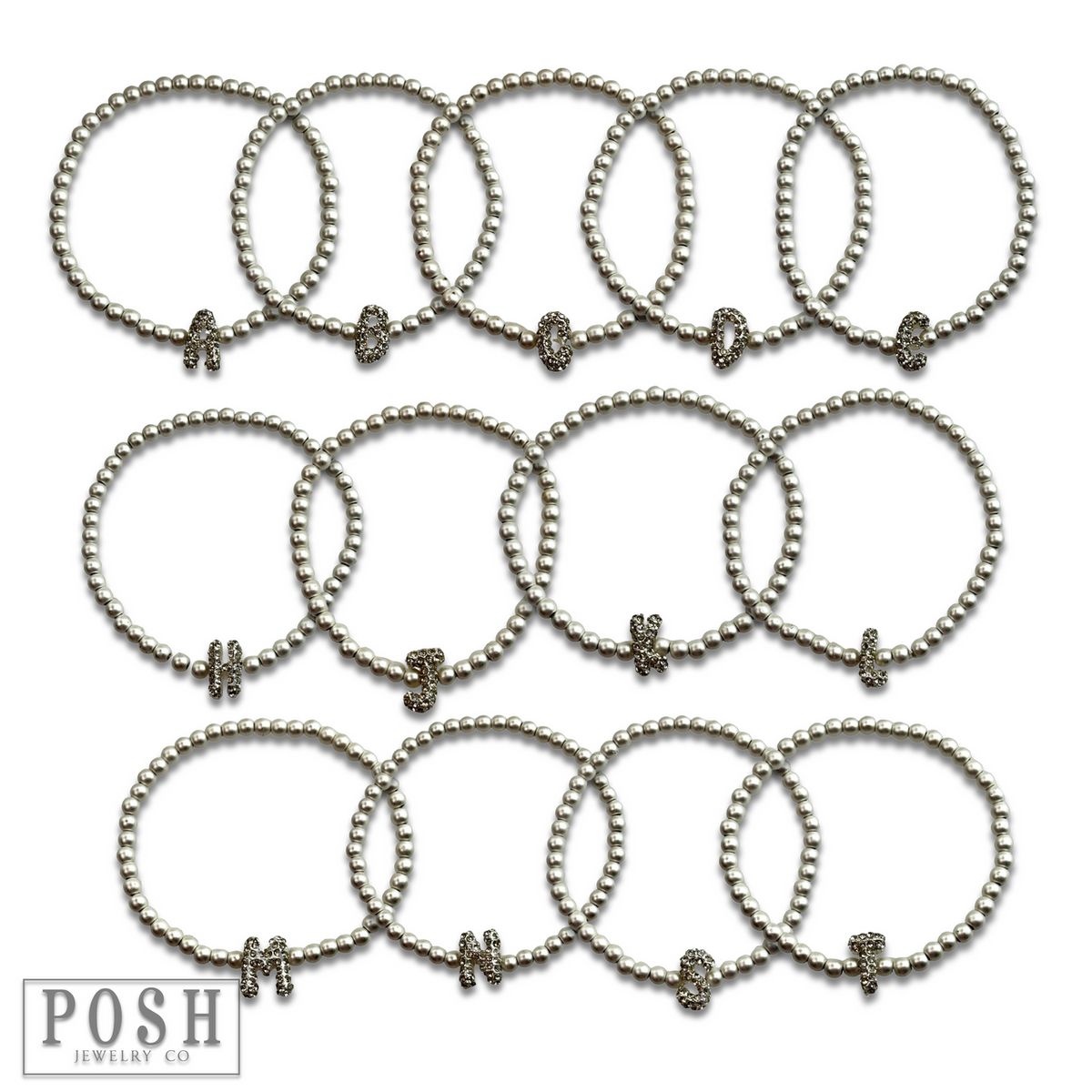 Bead bracelet with rhinestone inital
