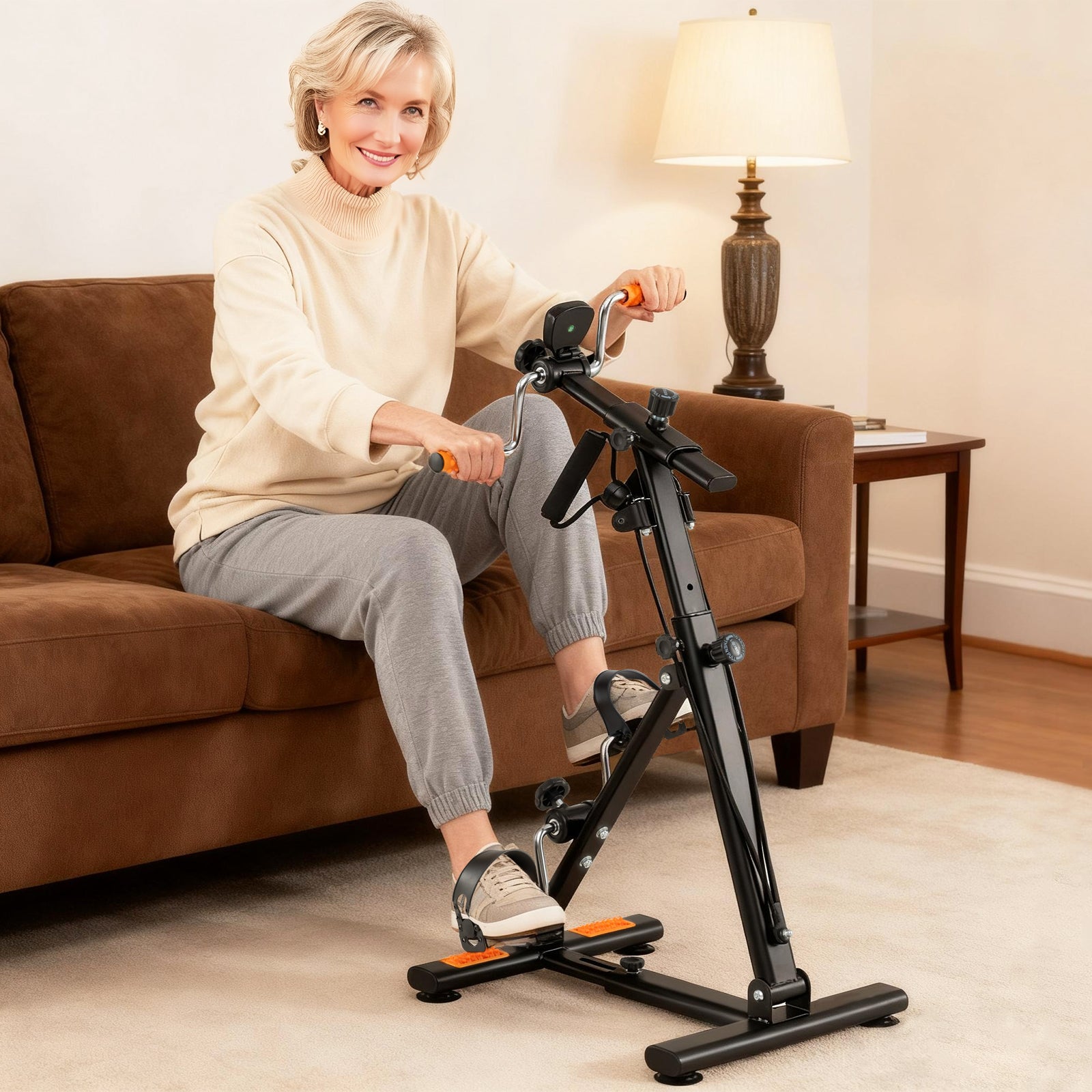 Pedal Exerciser with Adjustable Resistance for Arm and Leg Workout-Orange