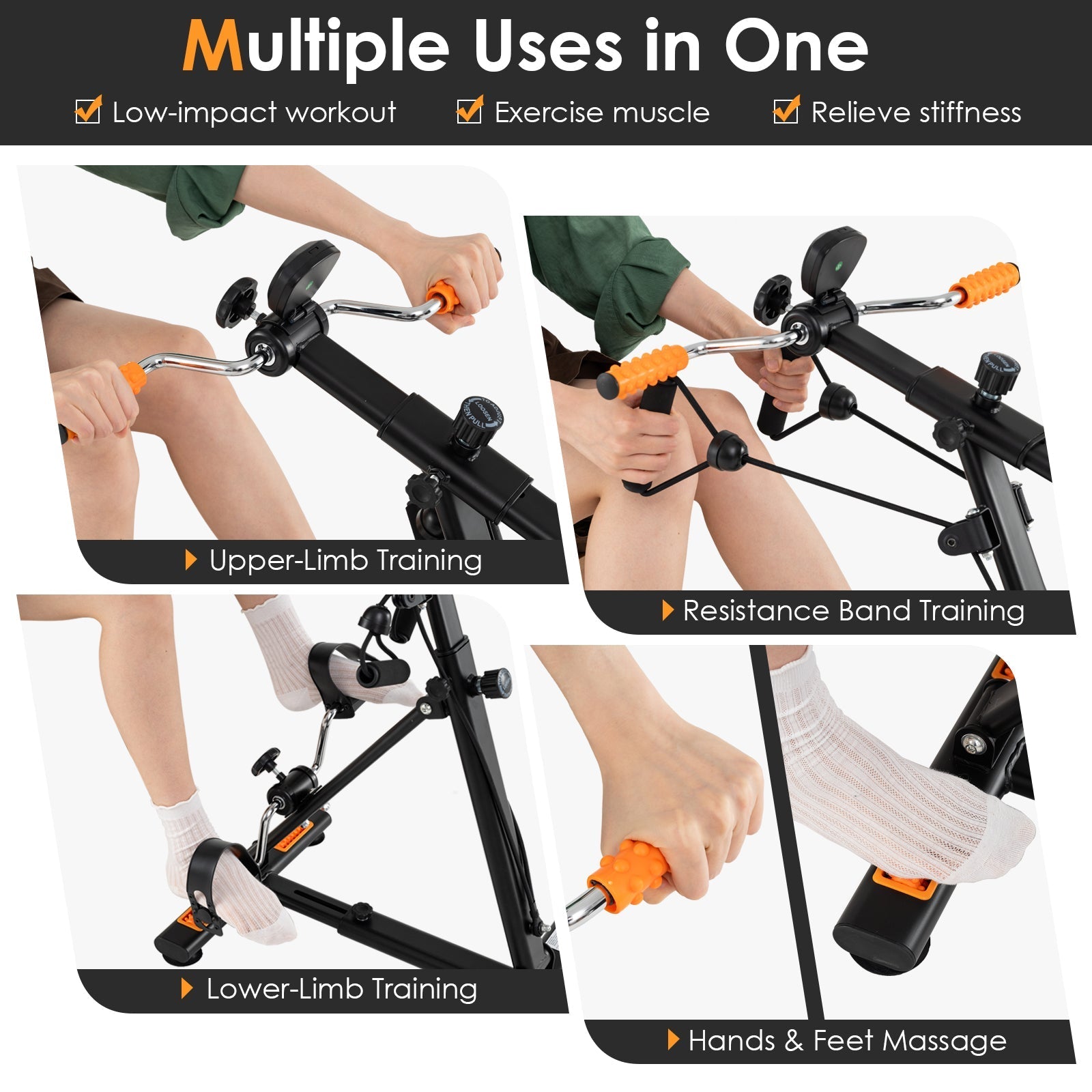 Pedal Exerciser with Adjustable Resistance for Arm and Leg Workout-Orange
