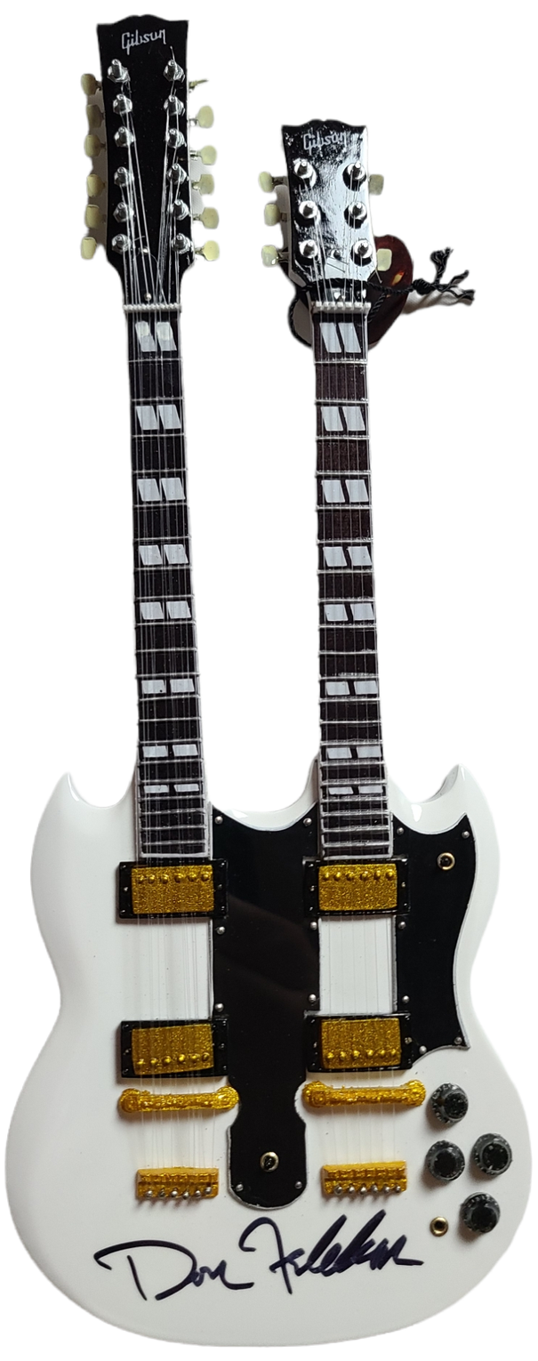 The Eagles Don Felder Autographed Gibson DoubleNeck Autographed Axe Heaven Mini Guitar