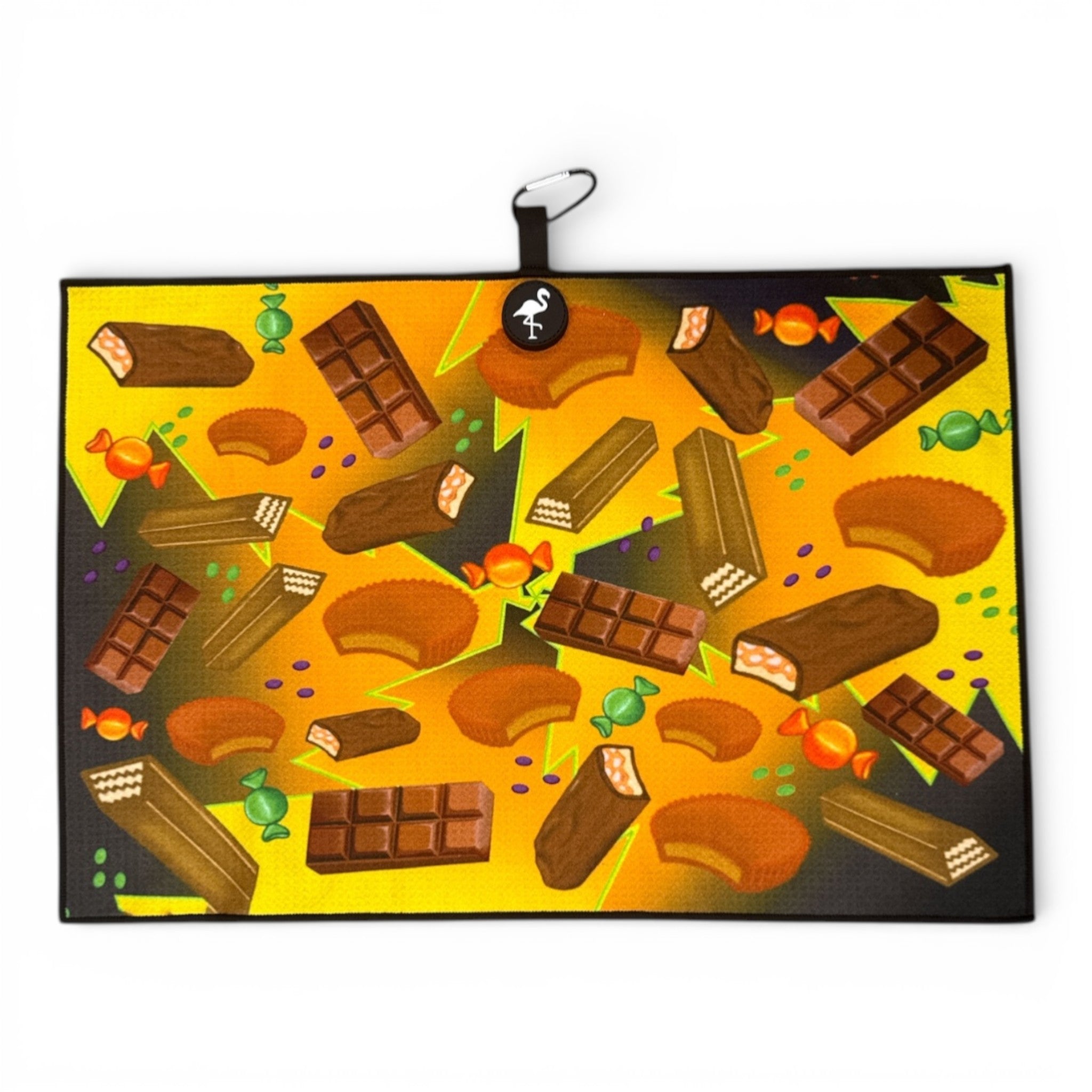 Chocolate Candy Biohazard Golf Towel | Premium Double-Sided Microfiber | Heavy-Duty Magnetic Towel with Carabiner Clip | 24 x 16 in