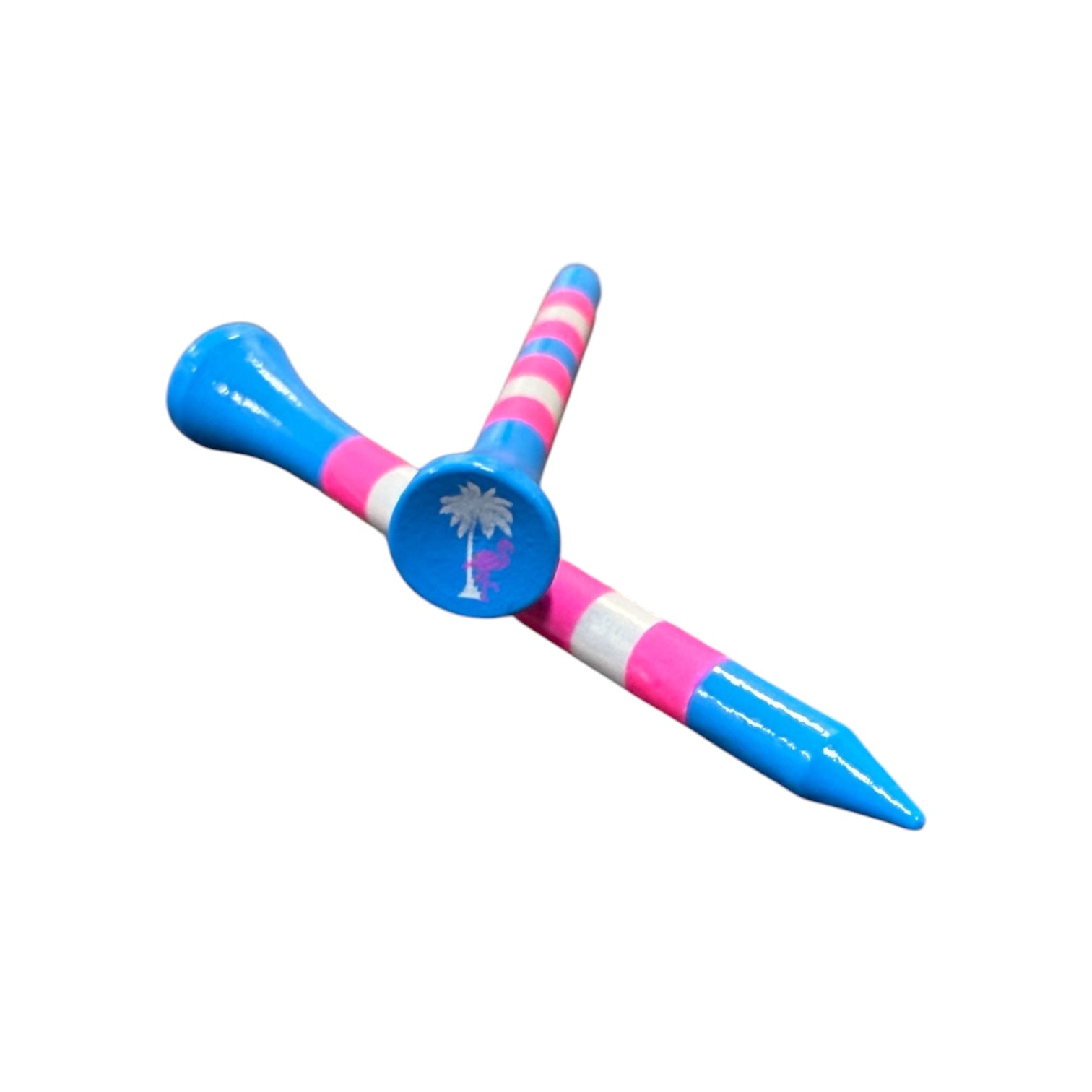 Blue Pink Stripe Premium Wooden Golf Tees | 2 3/4” Standard Size | 45 Pack Set | Durable Painted Wood Tees | Unique Designs
