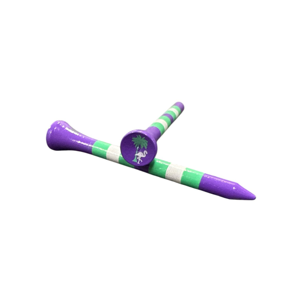 Purple Mint Stripe Premium Wooden Golf Tees | 2 3/4” Standard Size | 45 Pack Set | Durable Painted Wood Tees | Unique Designs