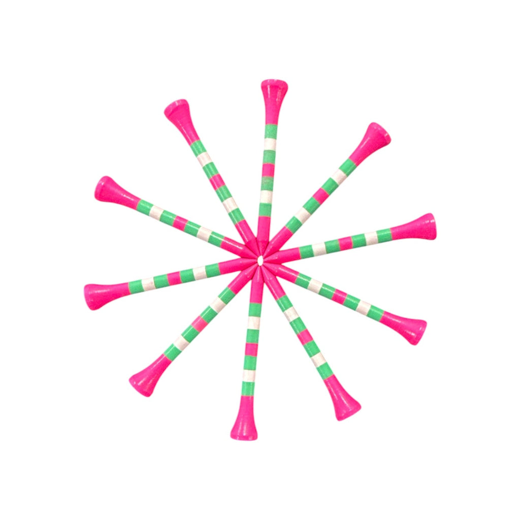 Pink Green Stripe Premium Wooden Golf Tees | 2 3/4” Standard Size | 45 Pack Set | Durable Painted Wood Tees | Unique Designs