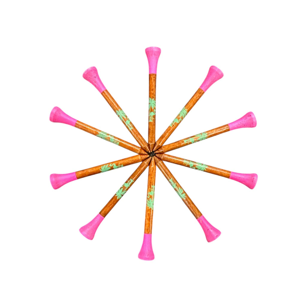 Tropical Pink Premium Wooden Golf Tees | 2 3/4” Standard Size | 45 Pack Set | Durable Painted Wood Tees | Unique Designs