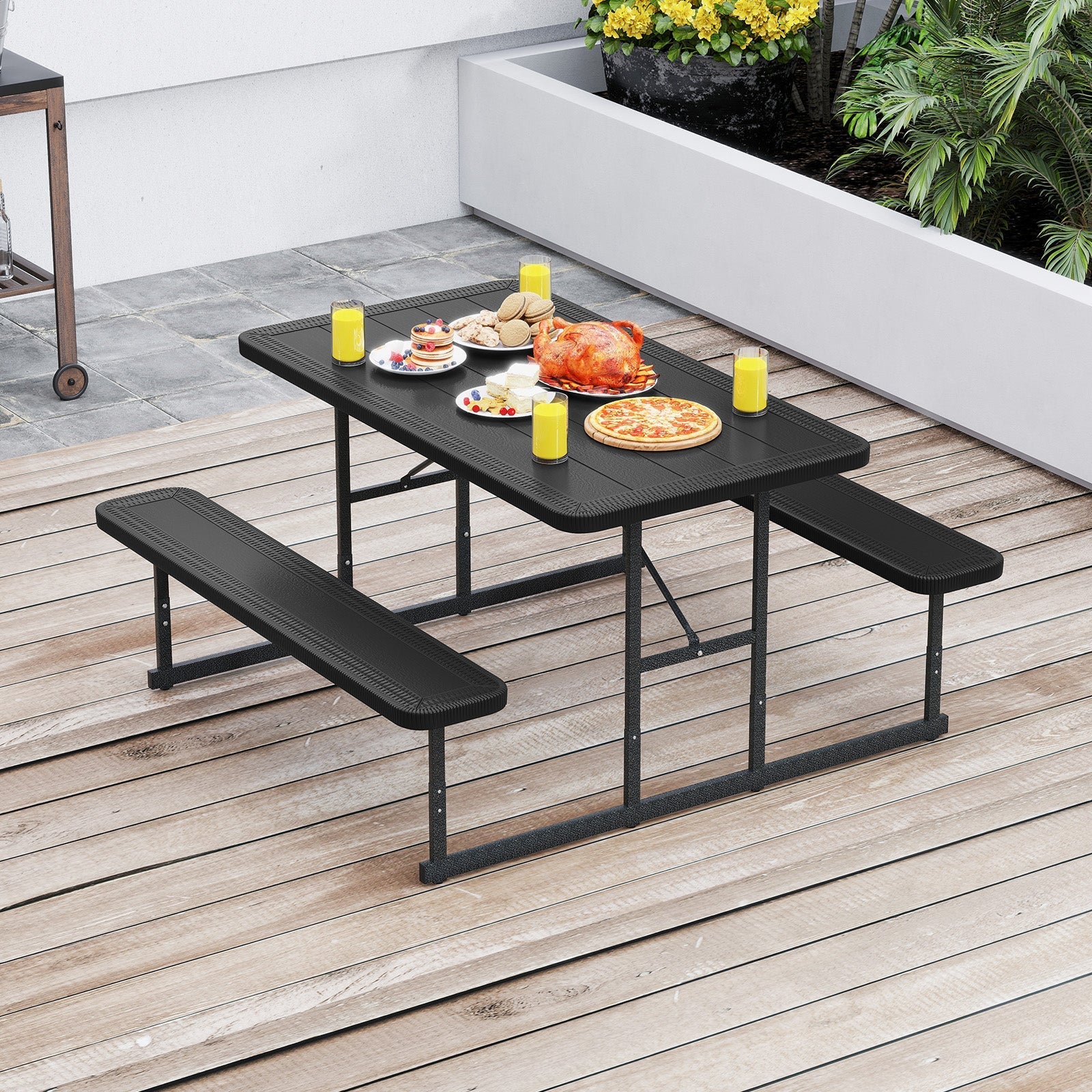 Picnic Table Bench Set for 2-4 People Outdoor Rectangular Camping Dining Table