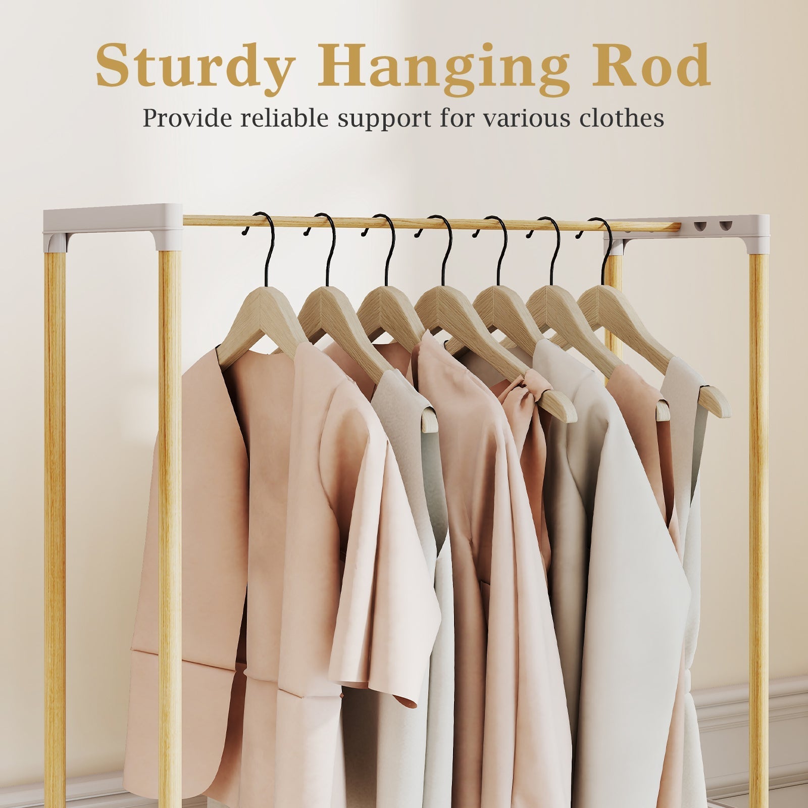 Pine Wood Clothes Rack with 2-Tier Open Storage Shelf for Hanging Clothes-Gray