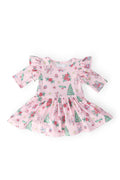 Pink Christmas 3/4 Sleeve Twirl Flutter Bodysuit