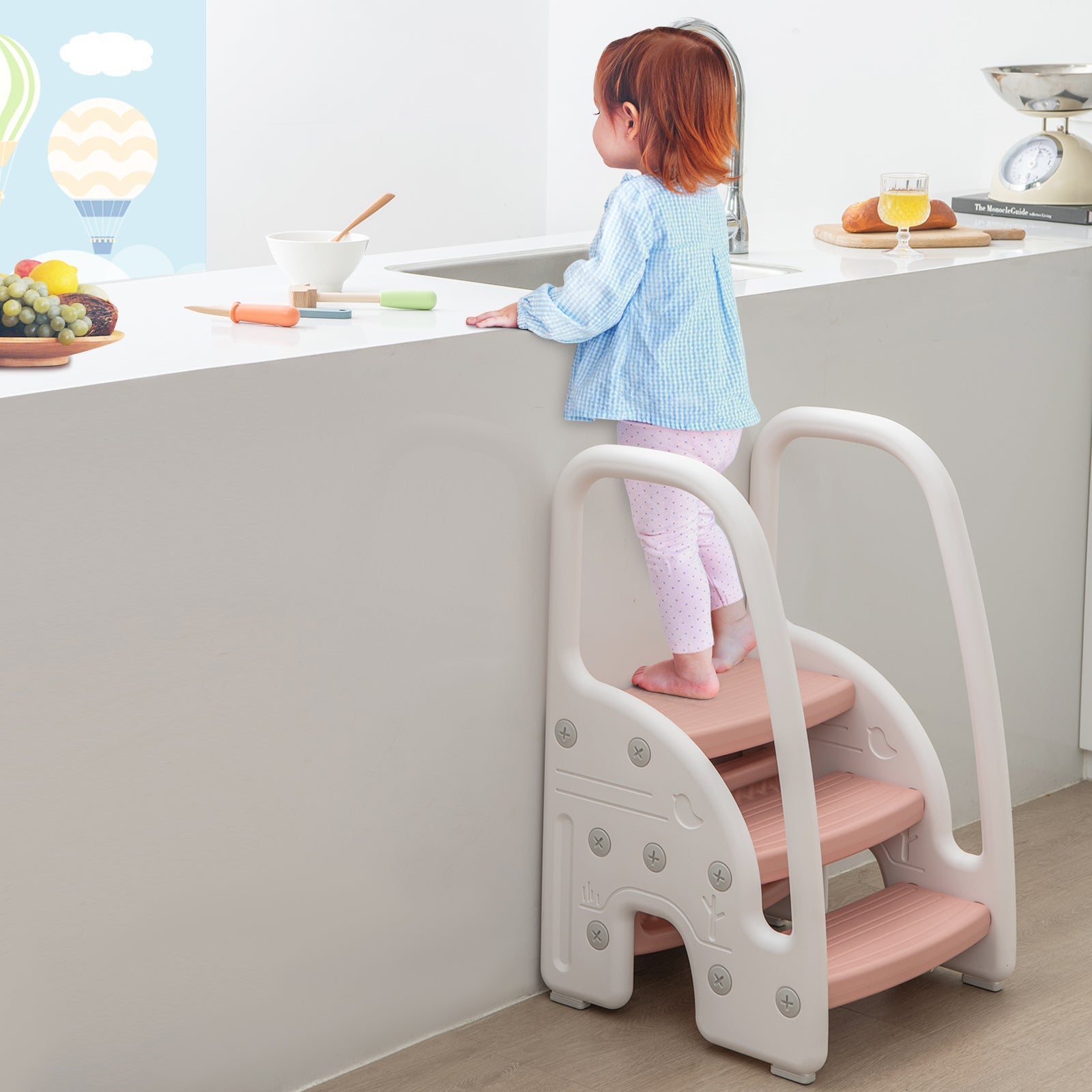 3-Step Stool with Safety Handles and Non-slip Pedals for Toddlers