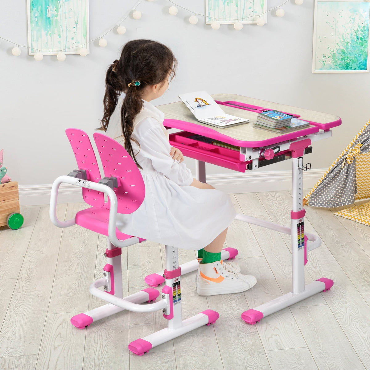 Height Adjustable Kids Study Desk and Chair Set