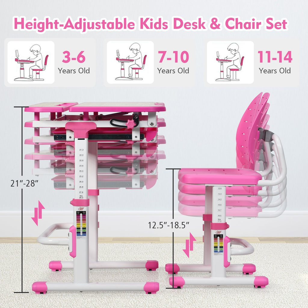 Height Adjustable Kids Study Desk and Chair Set