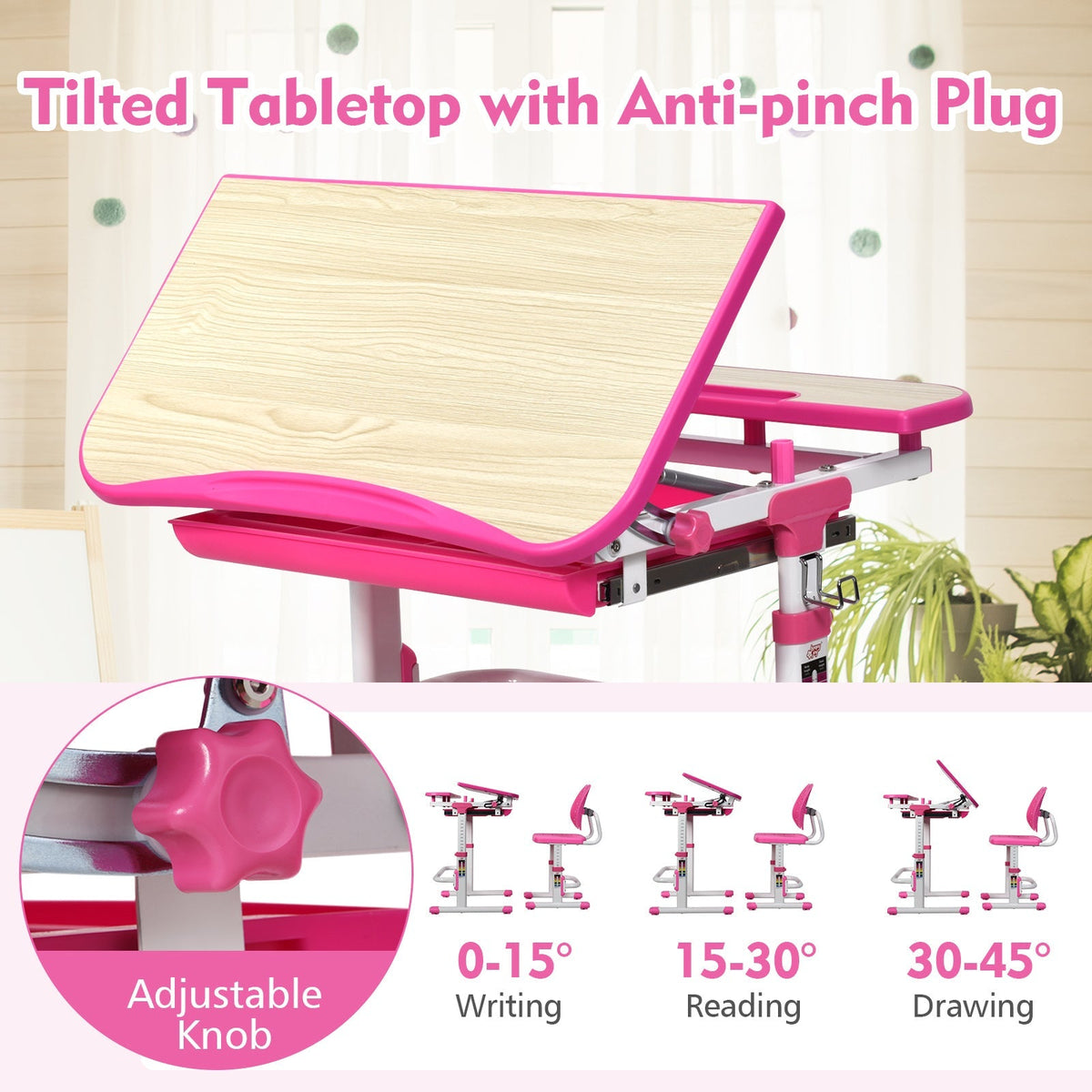 Height Adjustable Kids Study Desk and Chair Set