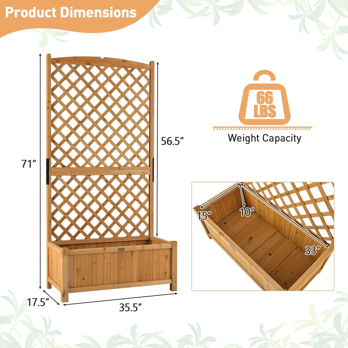 Planter Raised Bed with Trellis for Plant Flower Climbing-Orange