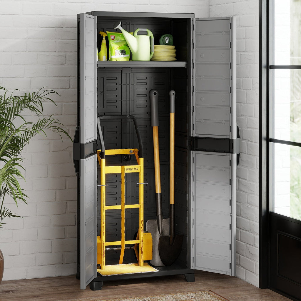Plastic Lockable Storage Cabinet with Doors and 3 Adjustable Shelves