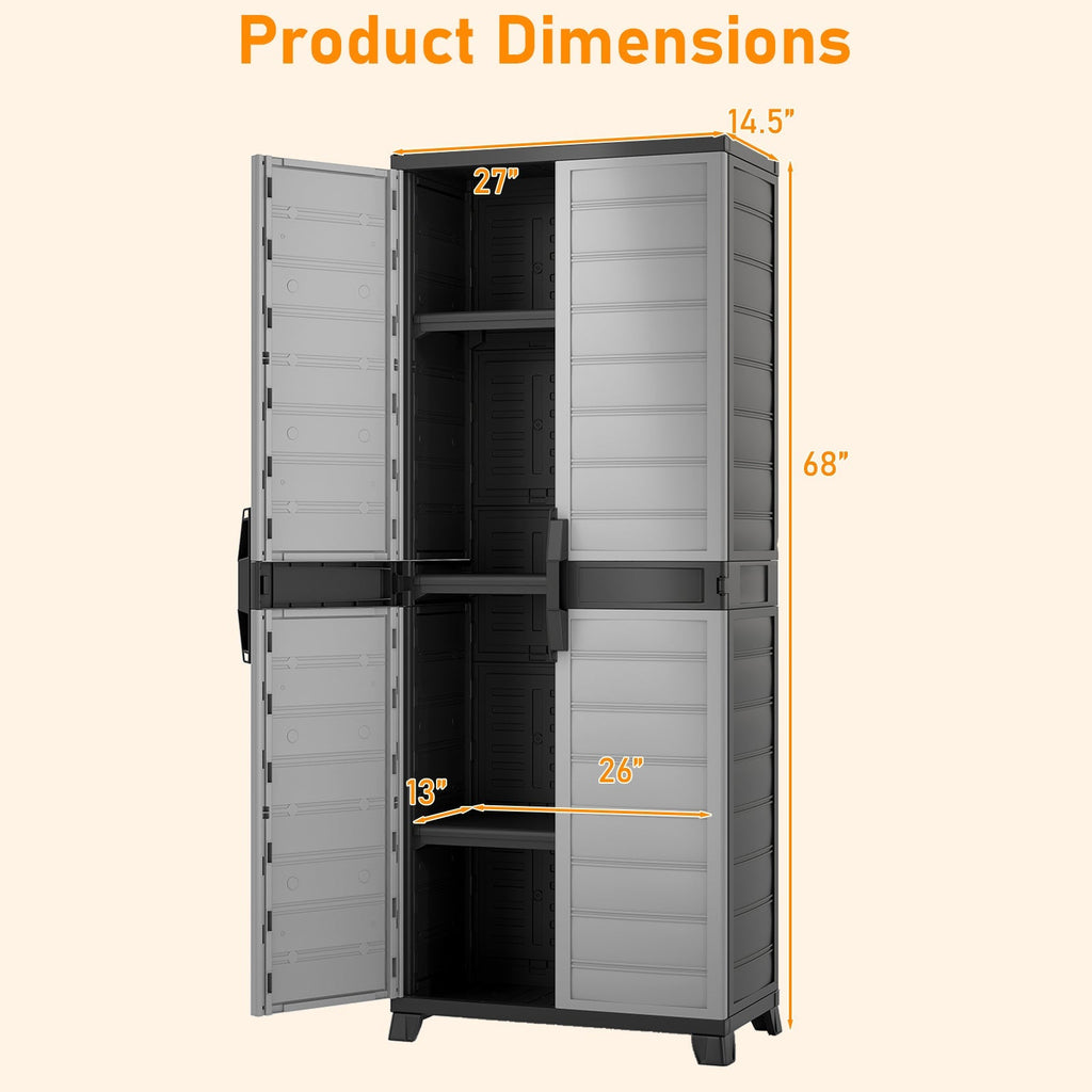 Plastic Lockable Storage Cabinet with Doors and 3 Adjustable Shelves