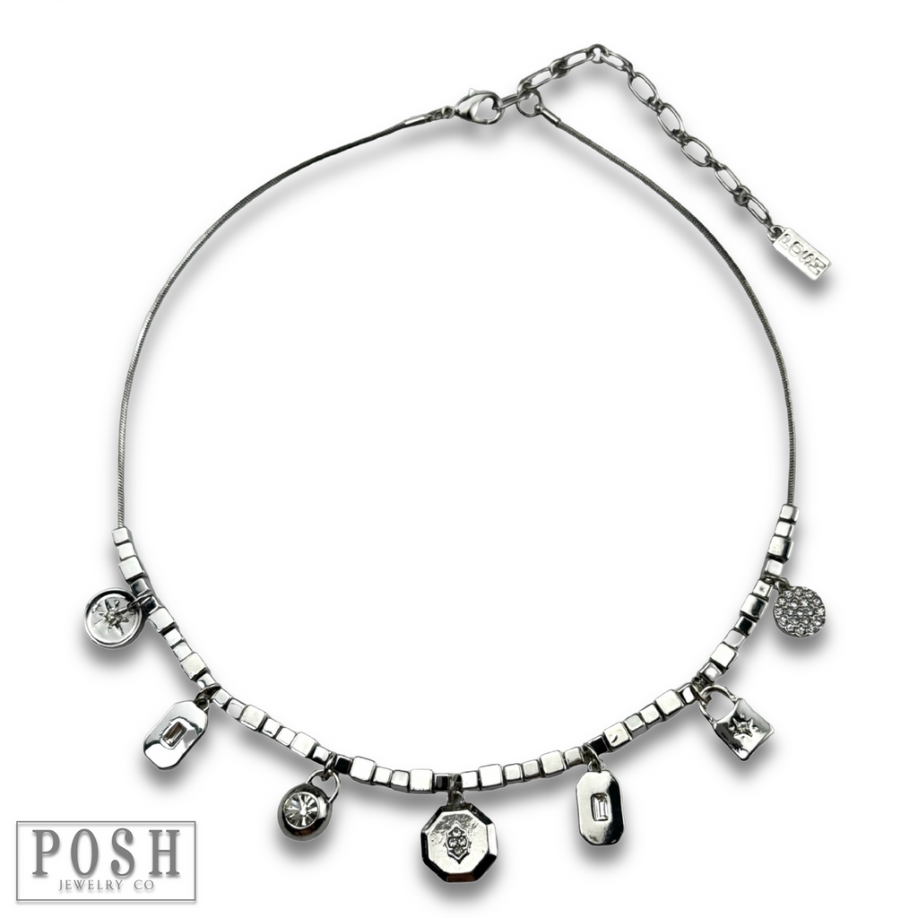 Cube bead and rhinestone charm necklace - LC