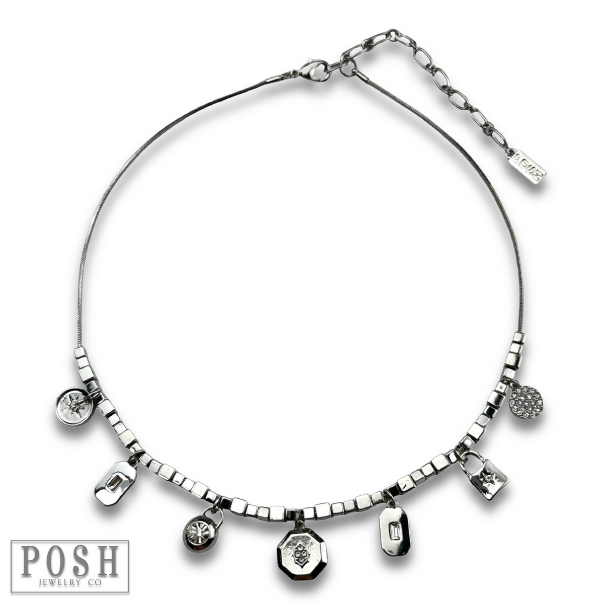 Cube bead and rhinestone charm necklace - LC
