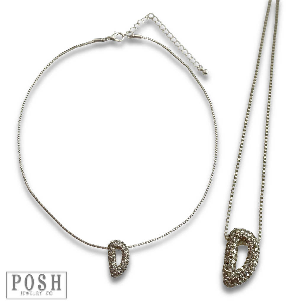 Box chain necklace with rhinestone initial