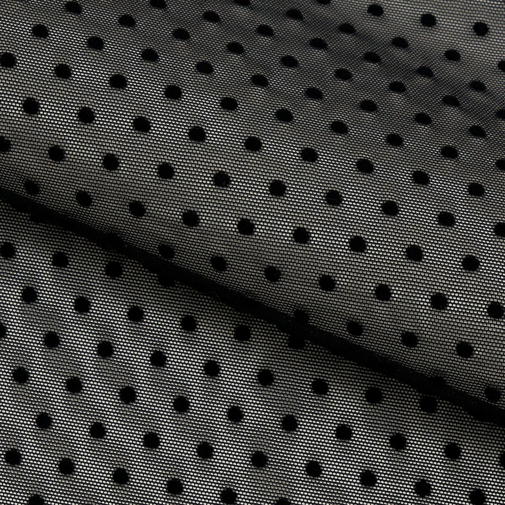 Polka Dot Flocked Stretch Mesh Fabric | Blue Moon Fabrics