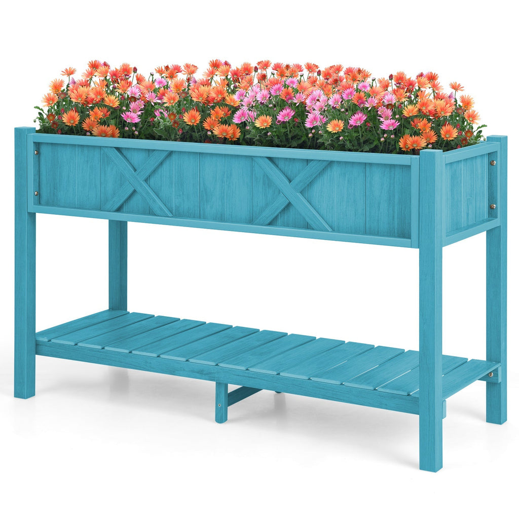 Poly Wood Elevated Planter Box with Legs Storage Shelf Drainage Holes