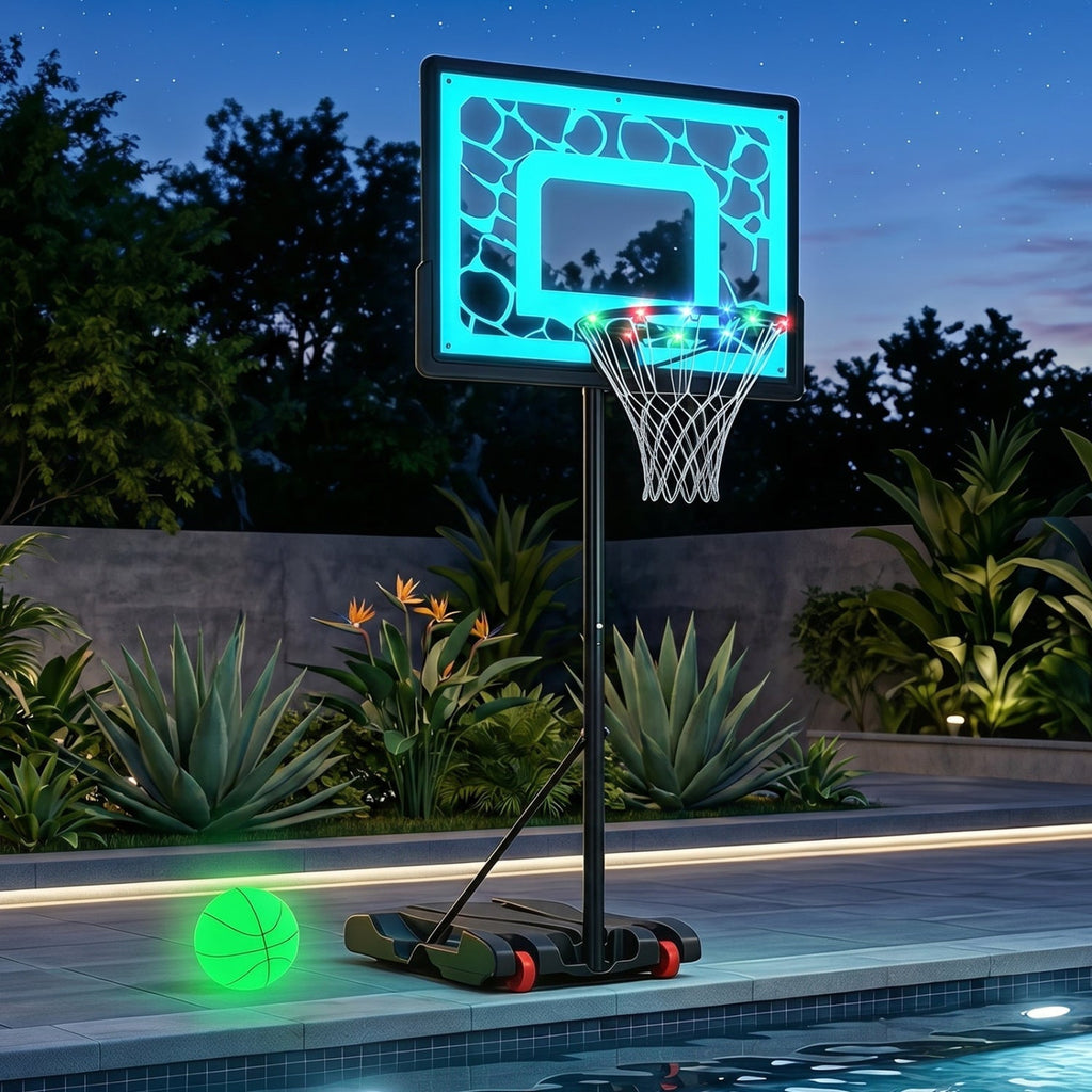Adjustable Pool Basketball Hoop with LED Lights