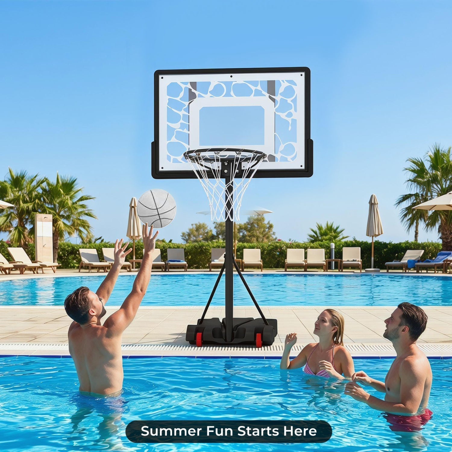 Adjustable Pool Basketball Hoop with LED Lights