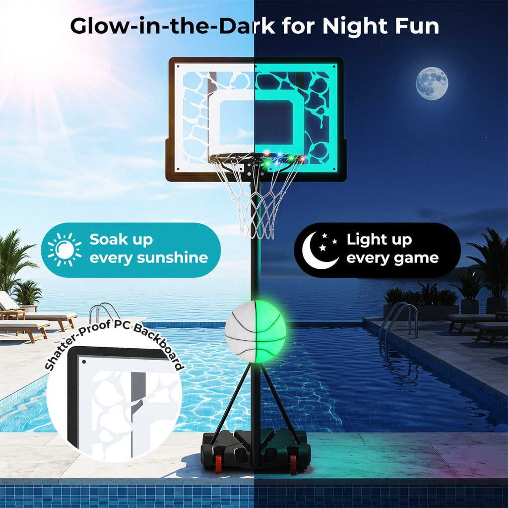 Adjustable Pool Basketball Hoop with LED Lights