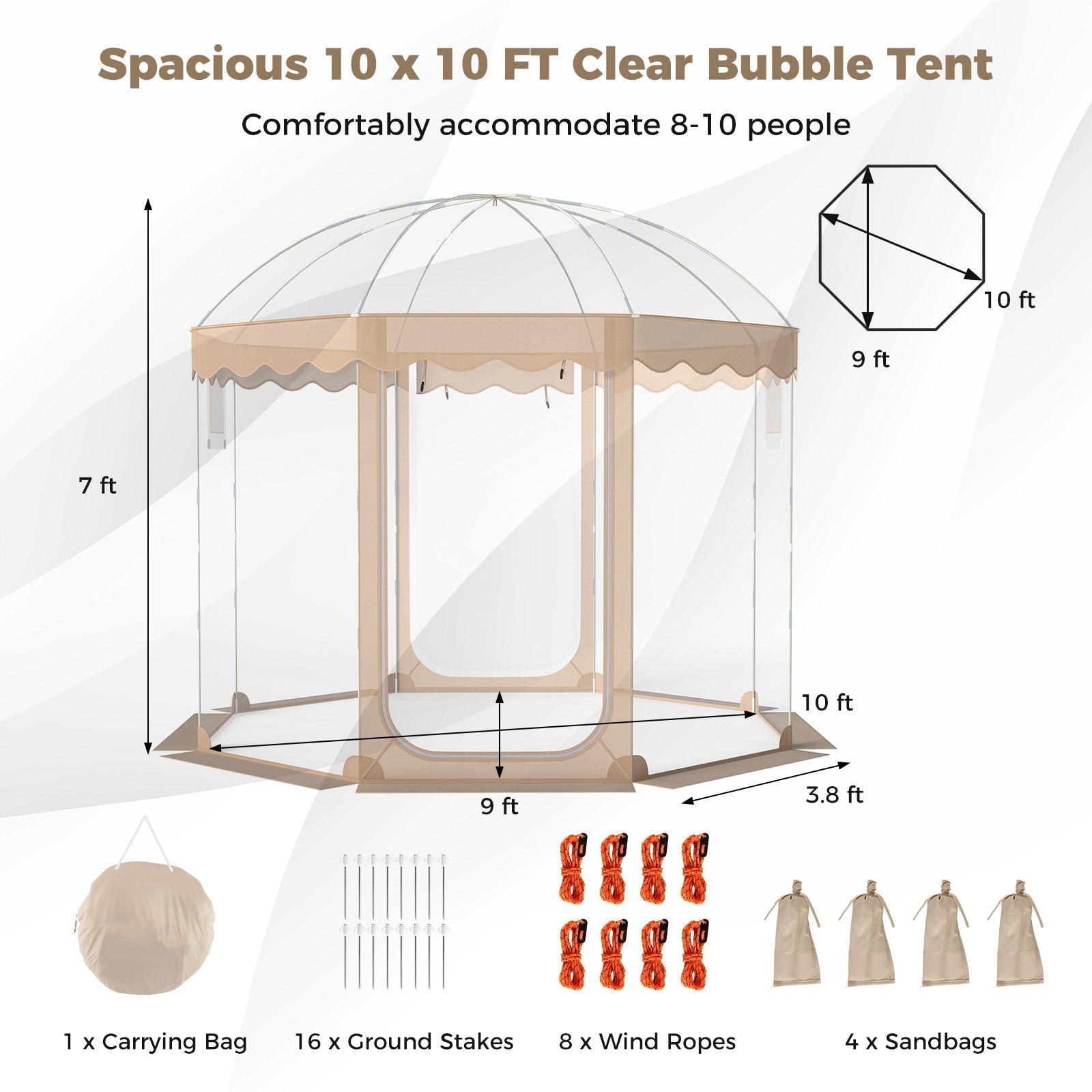 Pop Up Bubble Tent 10x10 FT for 8-10 People Weatherproof Pod with 540¬∞ Panoramic Clear PVC